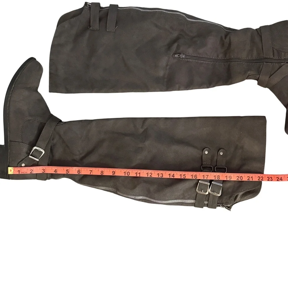 JustFab‎ Carmona Over The Knee Boots Faux Suede Grey Moto Buckle Women 10 Riding